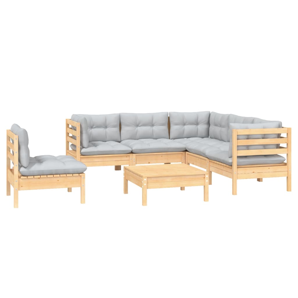 6 pcs garden furniture with gray pine wood cushions