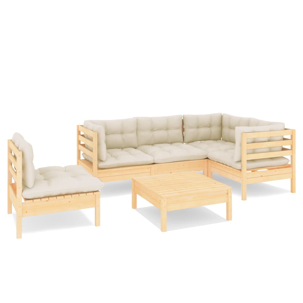 6 pcs garden furniture with pine wood cream cushions