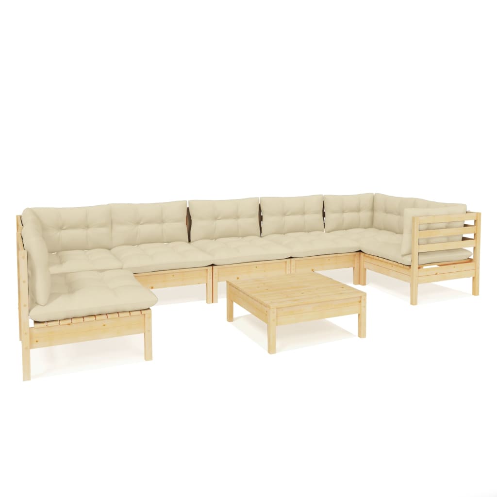 8 pcs garden furniture with pine wood cream cushions