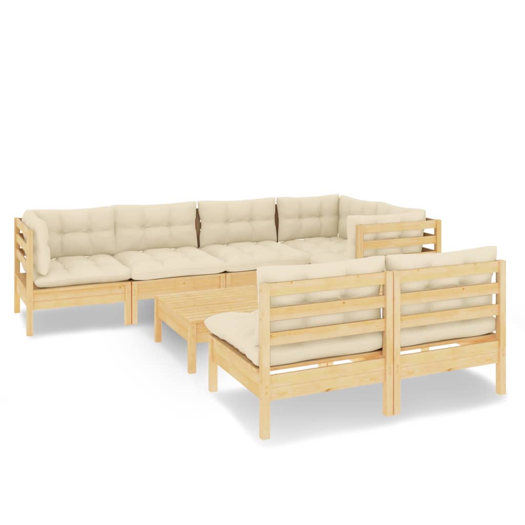 8 pcs garden furniture with cushions of solid pine wood