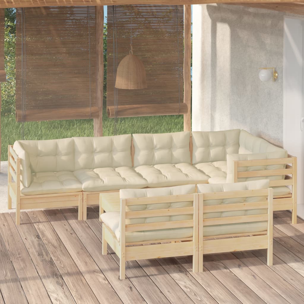 8 pcs garden furniture with cushions of solid pine wood