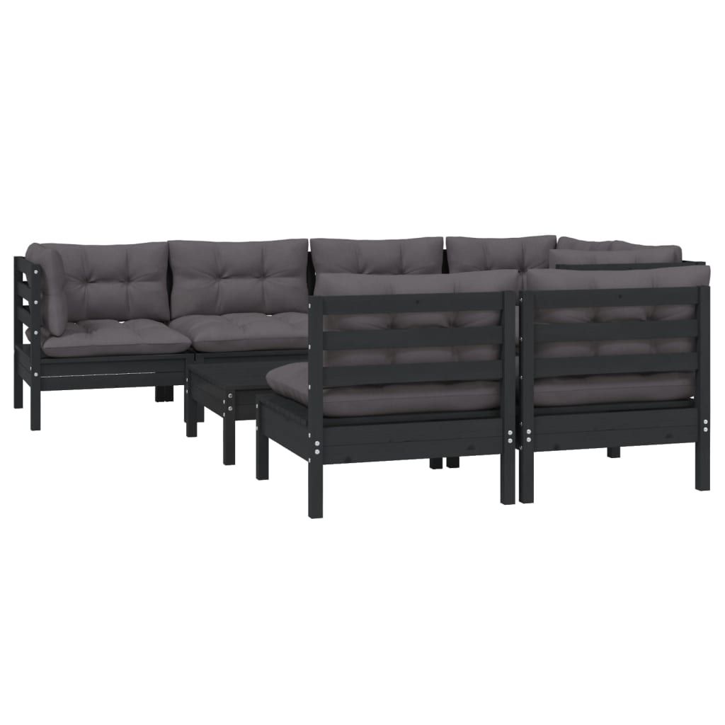 8 pcs garden furniture with black pine wood cushions