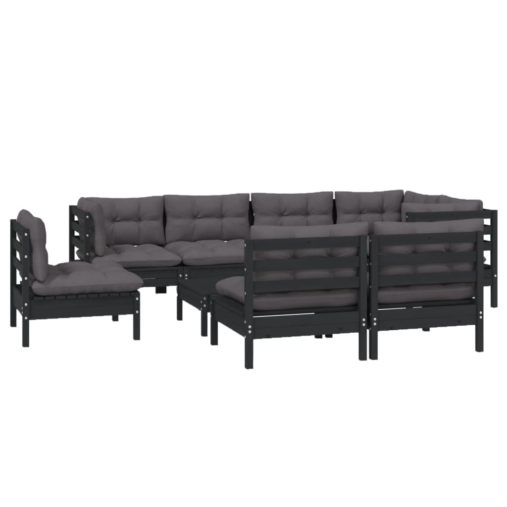 9 pcs garden furniture with black pine wood cushions