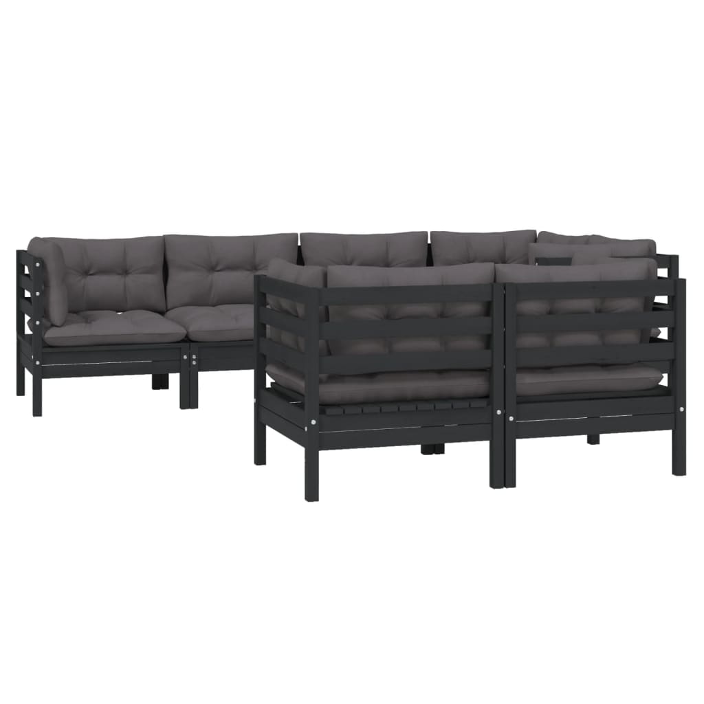 Garden furniture 7 pcs with black pine wood cushions