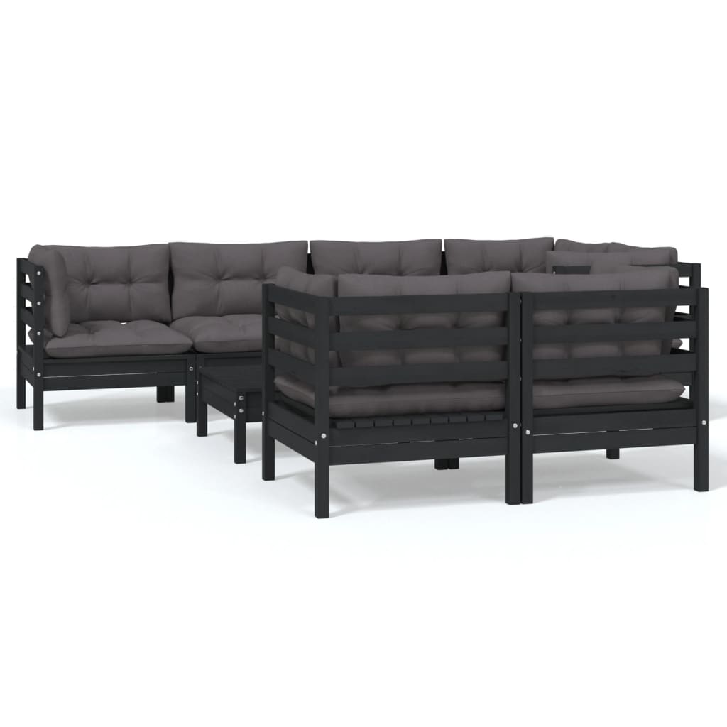 8 pcs garden furniture with black pine wood cushions