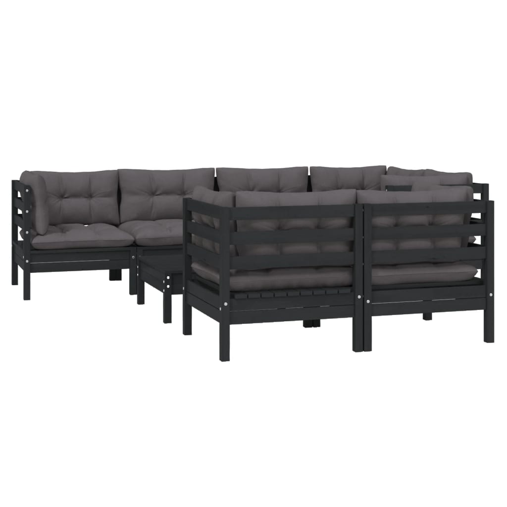 8 pcs garden furniture with black pine wood cushions