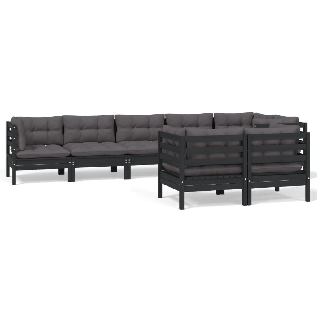 8 pcs garden furniture with black pine wood cushions