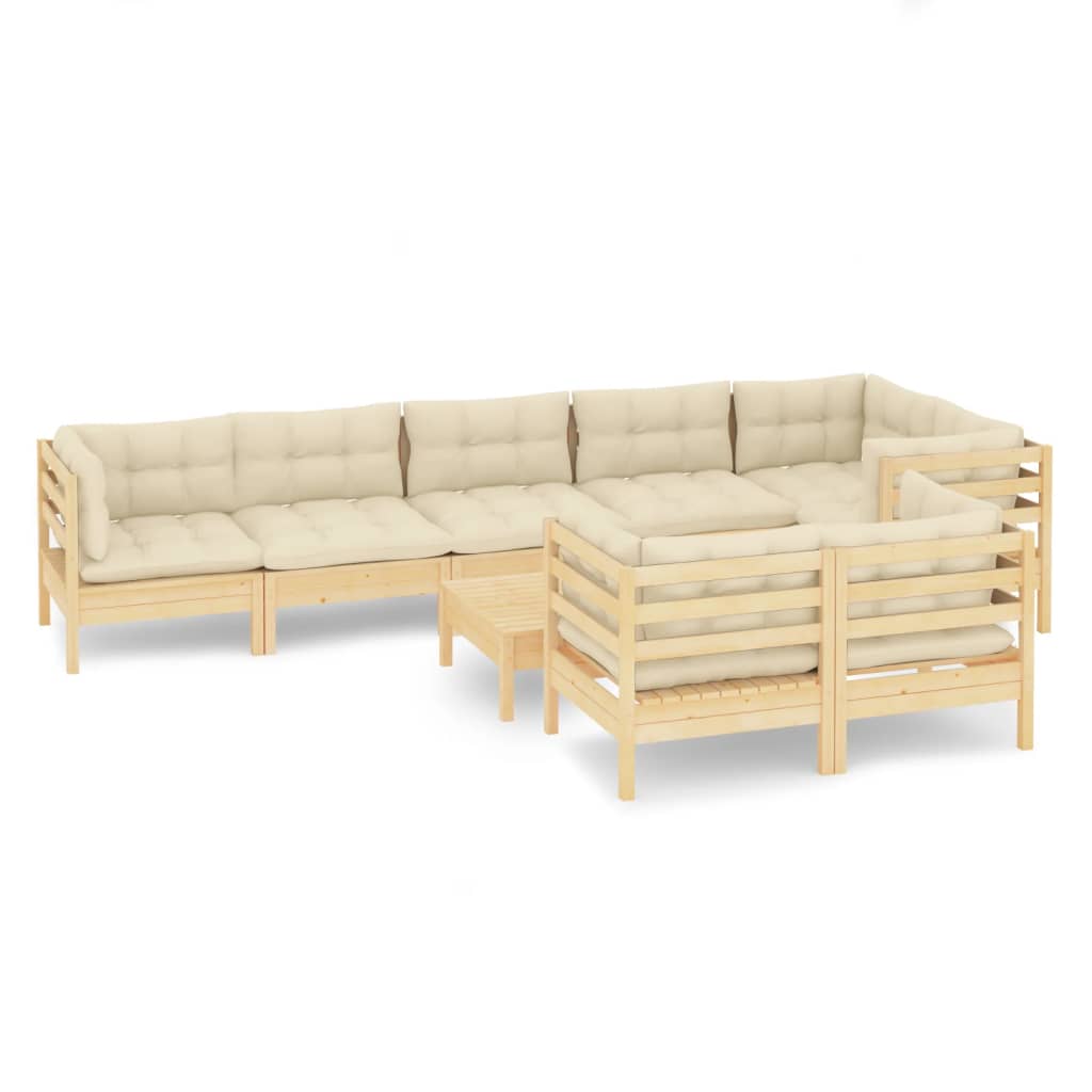 9 pcs garden furniture with cushions of solid pine wood