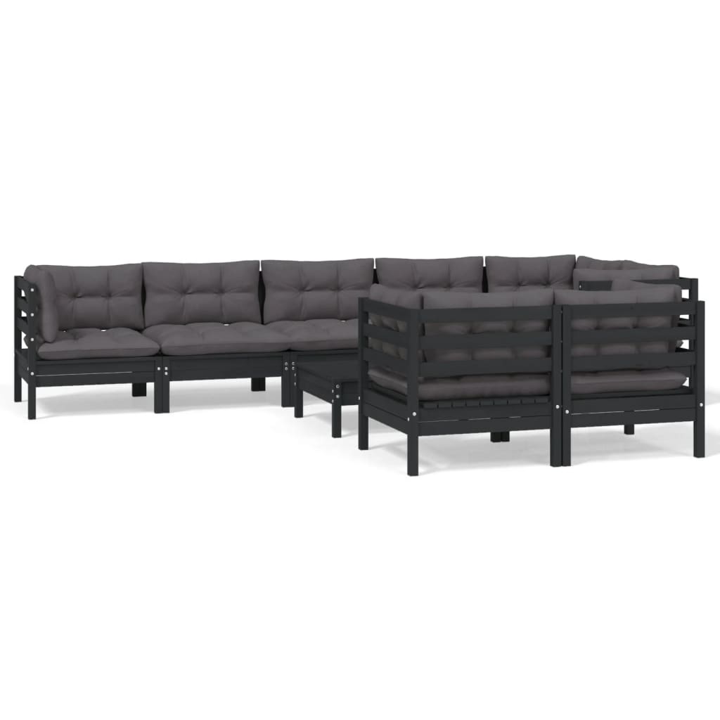 9 pcs garden furniture with black pine wood cushions