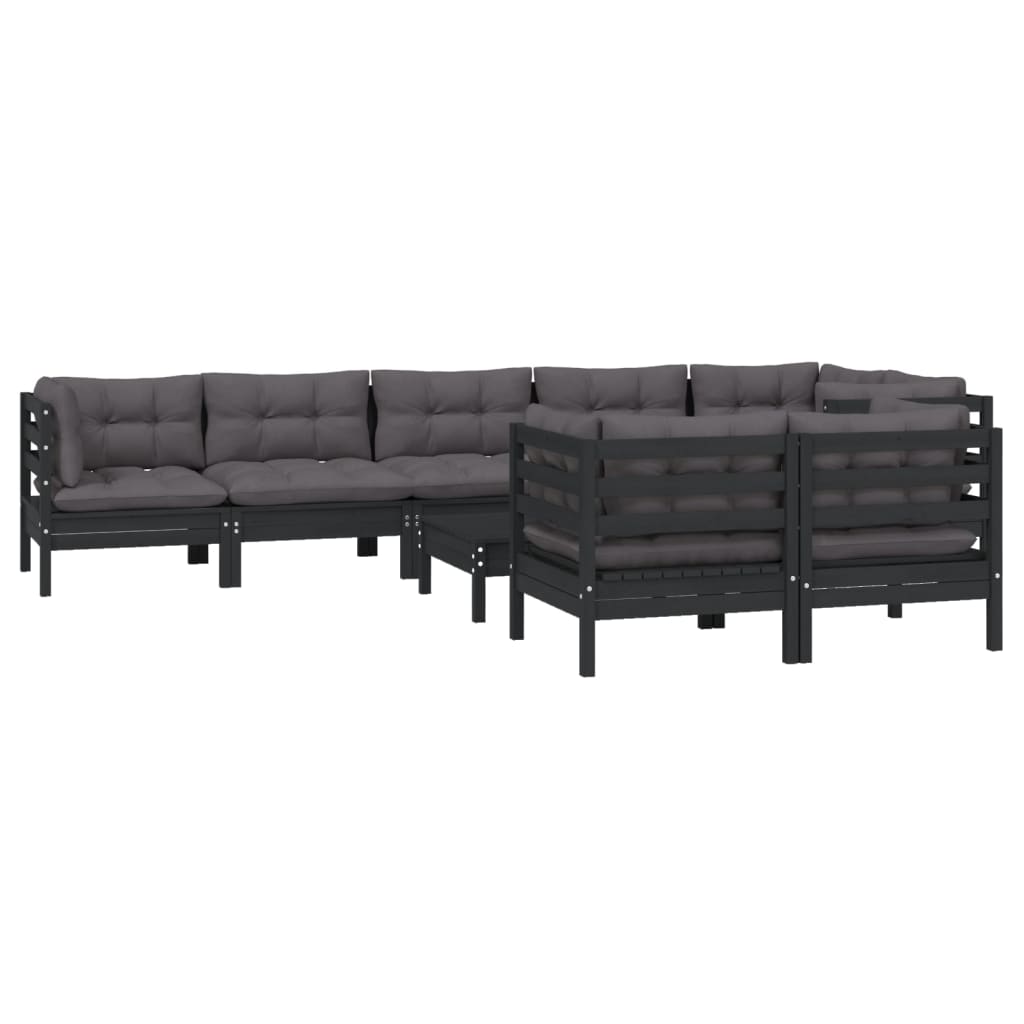 9 pcs garden furniture with black pine wood cushions