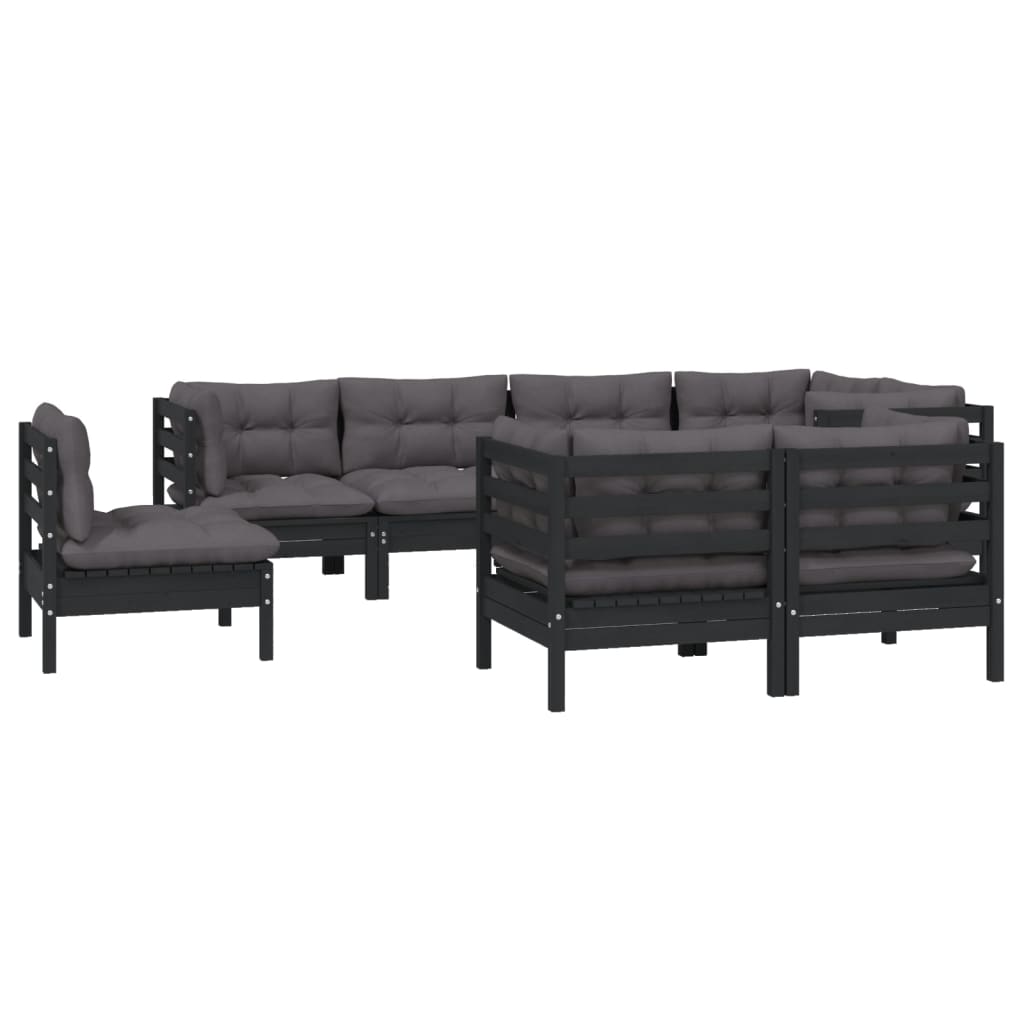 8 pcs garden furniture with black pine wood cushions