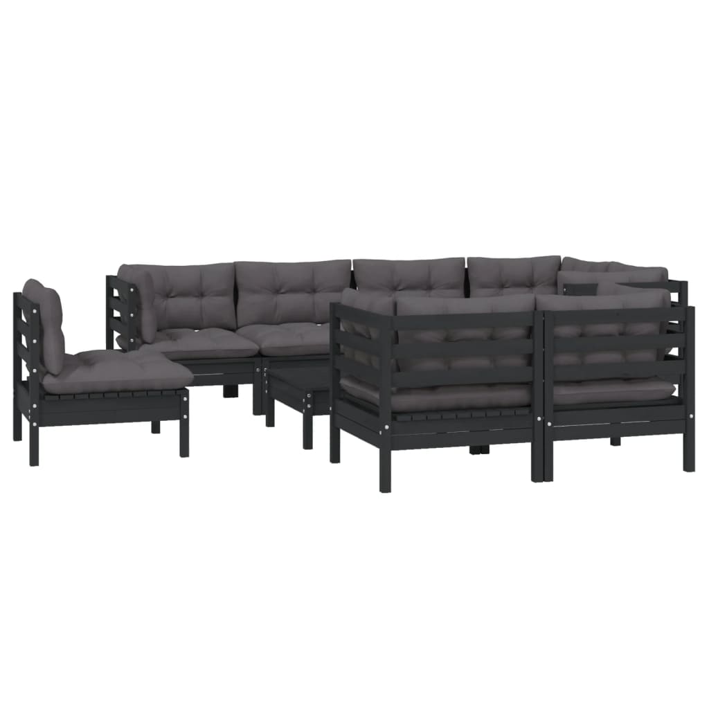 9 pcs garden furniture with black pine wood cushions