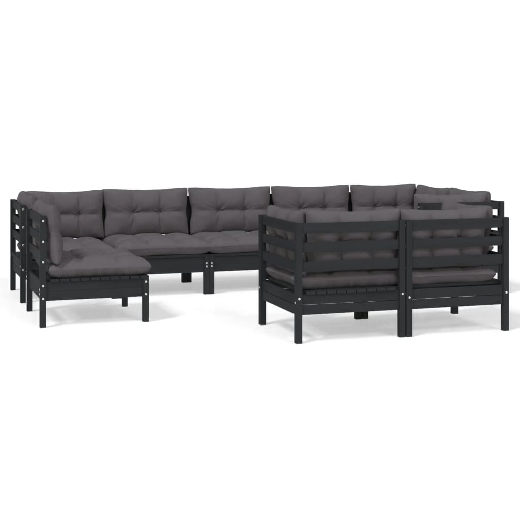 9 pcs garden furniture with black pine wood cushions