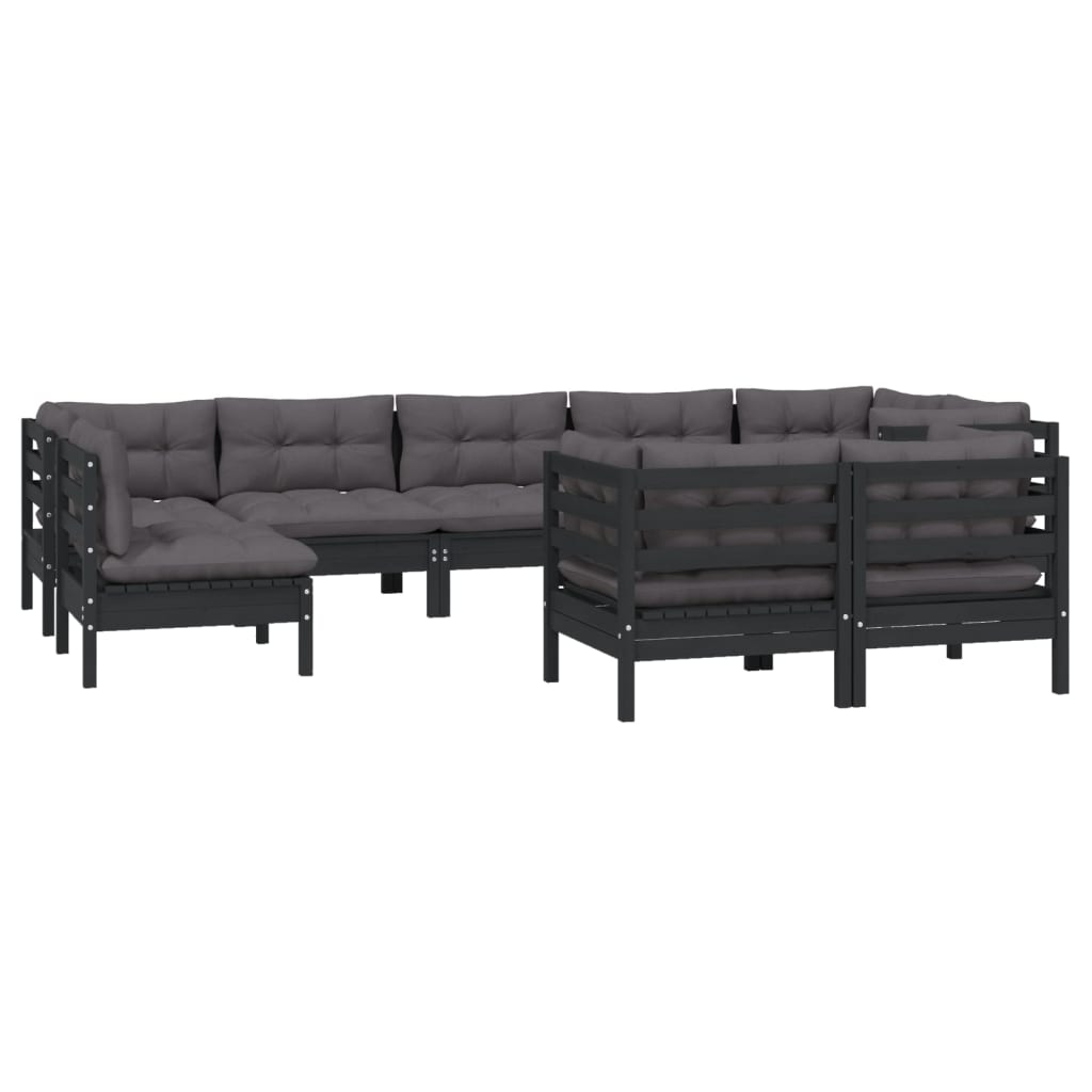 9 pcs garden furniture with black pine wood cushions