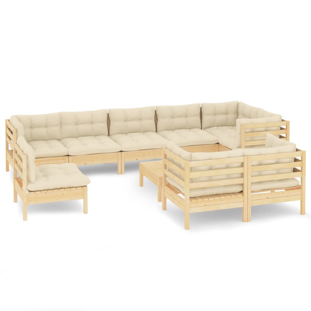 10 pcs garden furniture with cushions of solid pine wood