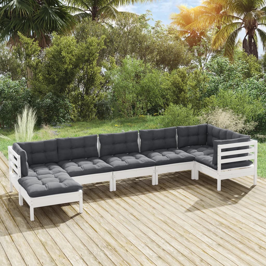 Garden furniture 7 pcs with white pine wood cushions