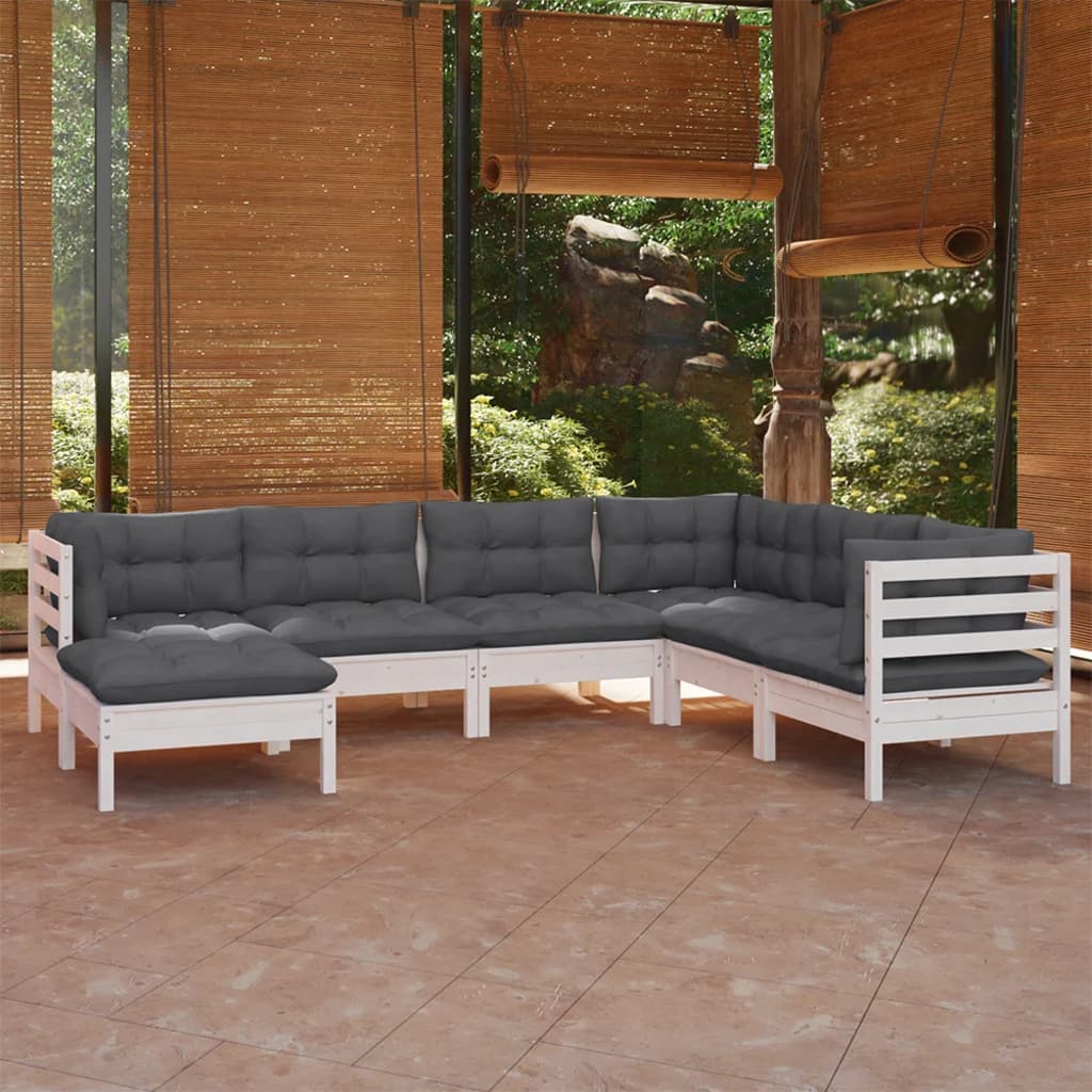 Garden furniture 7 pcs with white pine wood cushions