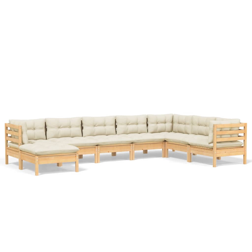 Garden furniture 8 pcs with solid wood pine cream cushions