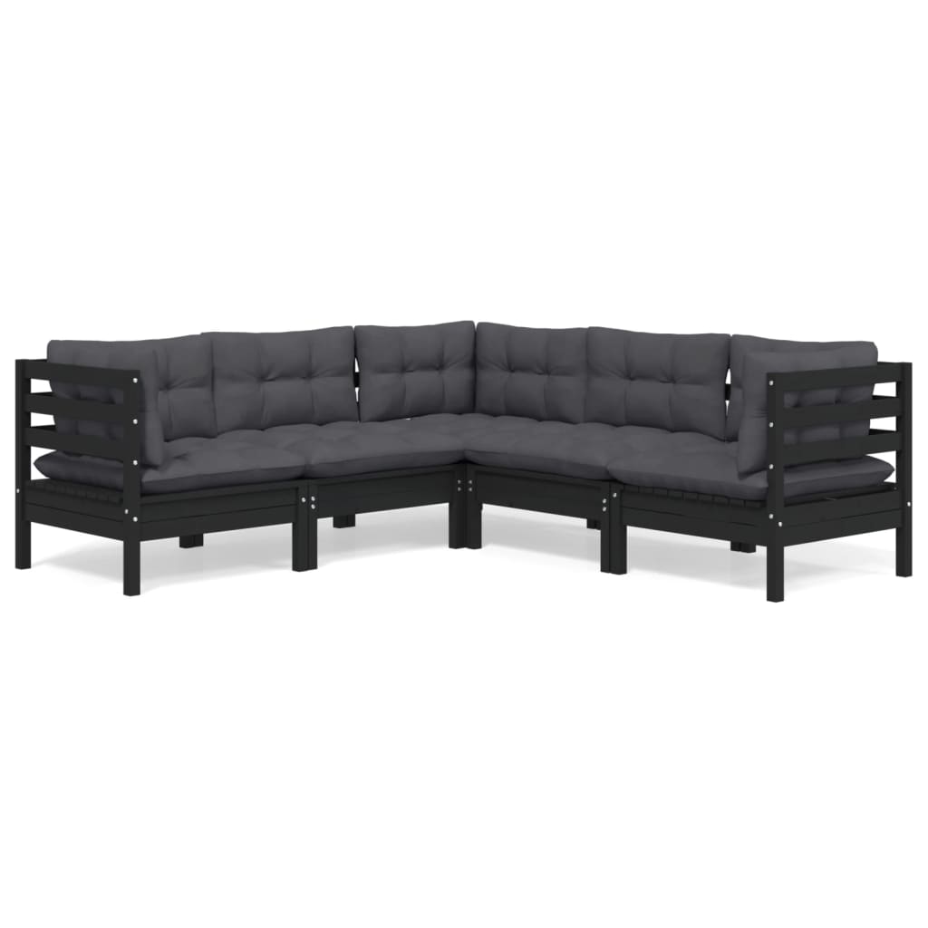 5 pcs garden furniture with black pine wood cushions