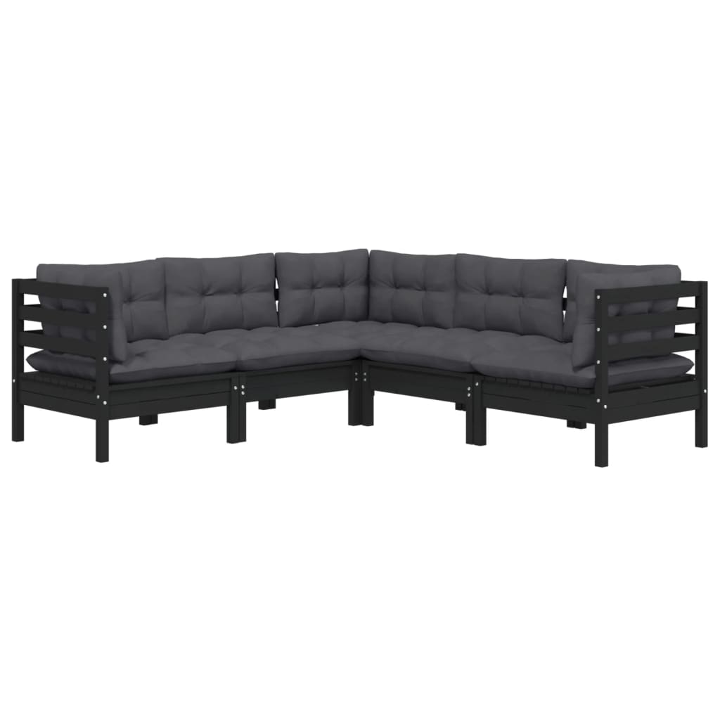 5 pcs garden furniture with black pine wood cushions