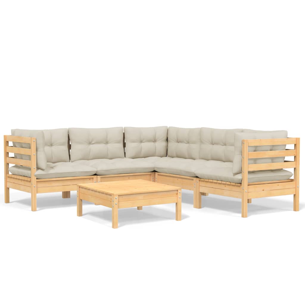 6 pcs garden furniture with solid wooden cream cushions