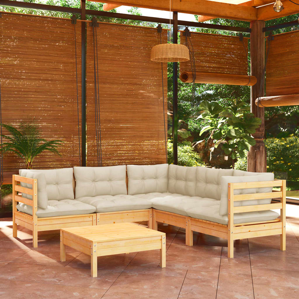 6 pcs garden furniture with solid wooden cream cushions