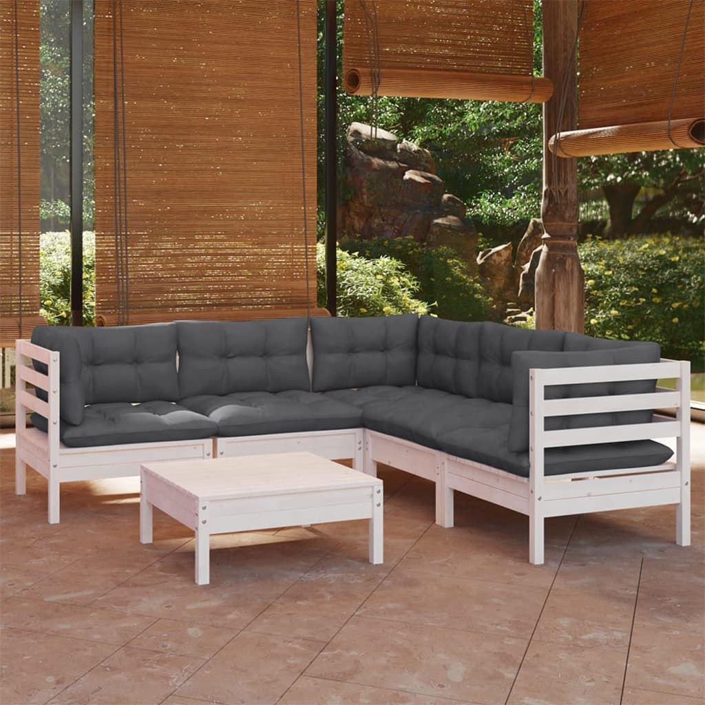 6 pcs garden furniture with white pine wood cushions