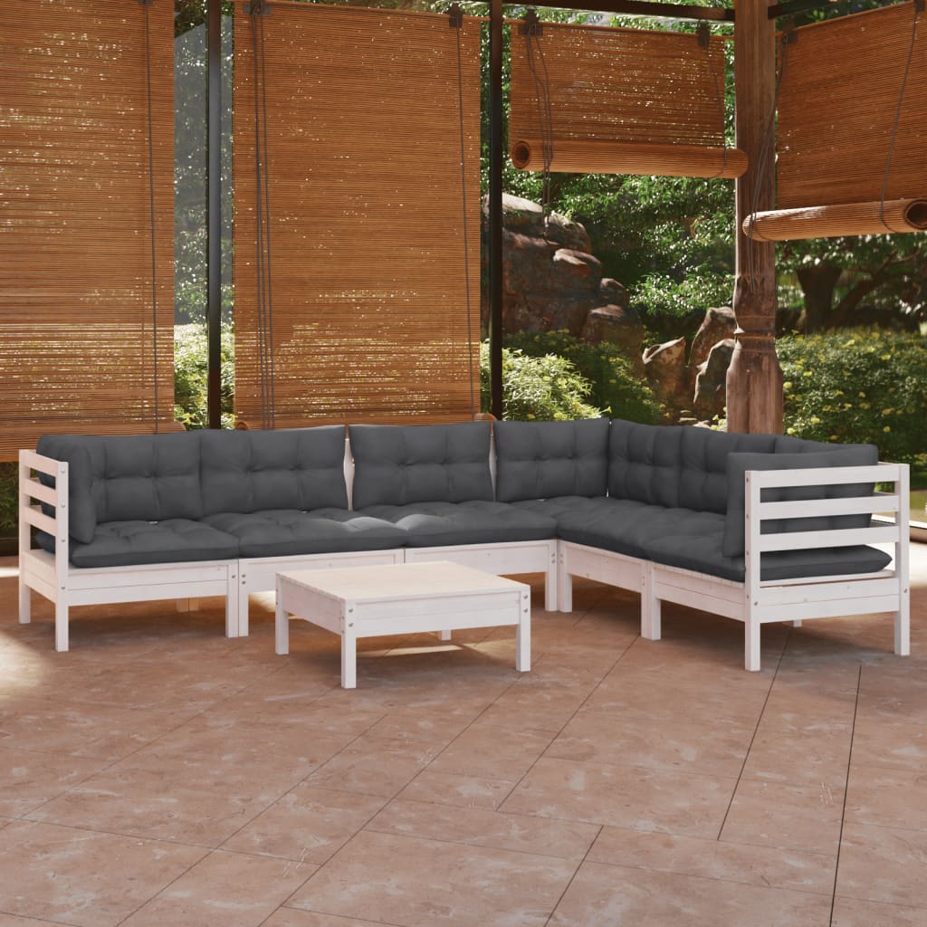 Garden furniture 7 pcs with white pine wood cushions