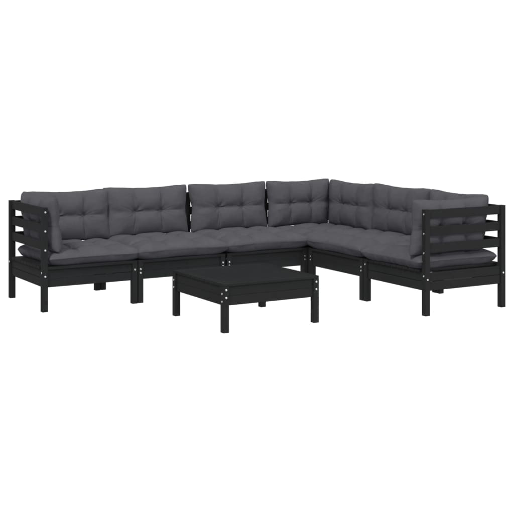 Garden furniture 7 pcs with black pine wood cushions