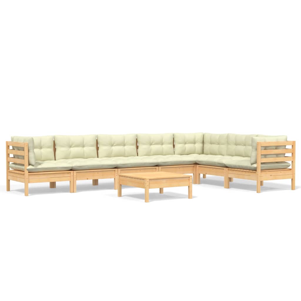 Garden furniture 8 pcs with solid wood pine cream cushions