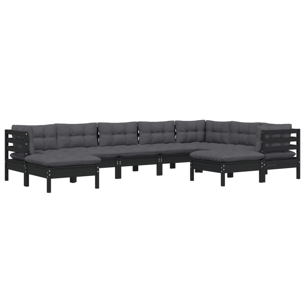 9 pcs garden furniture with black pine wood cushions