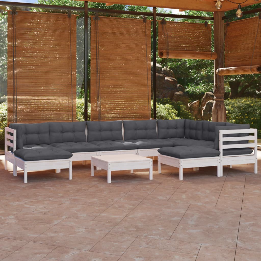 10 pcs garden furniture with white pine wood white cushions