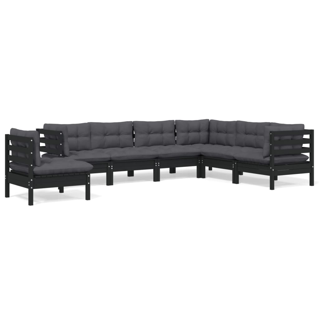 Garden furniture 7 pcs with black pine wood cushions