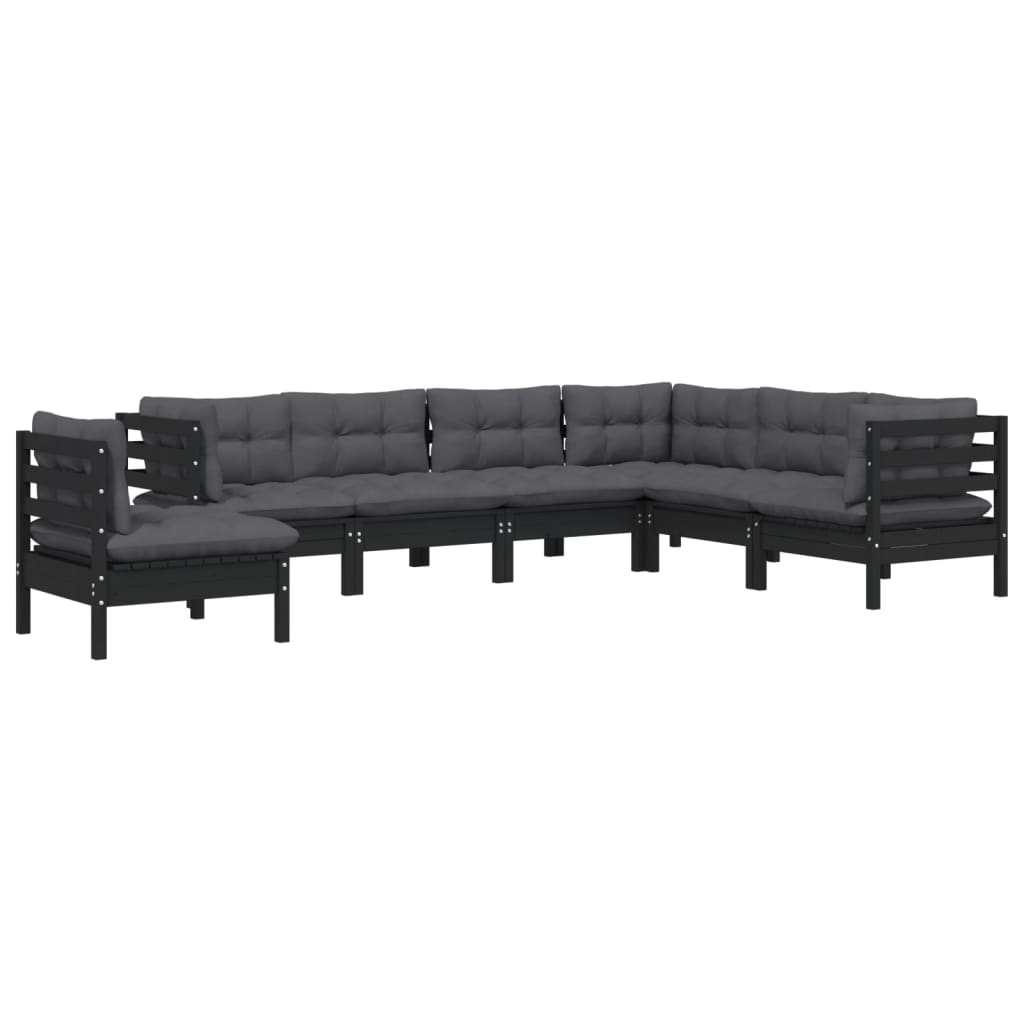 Garden furniture 7 pcs with black pine wood cushions