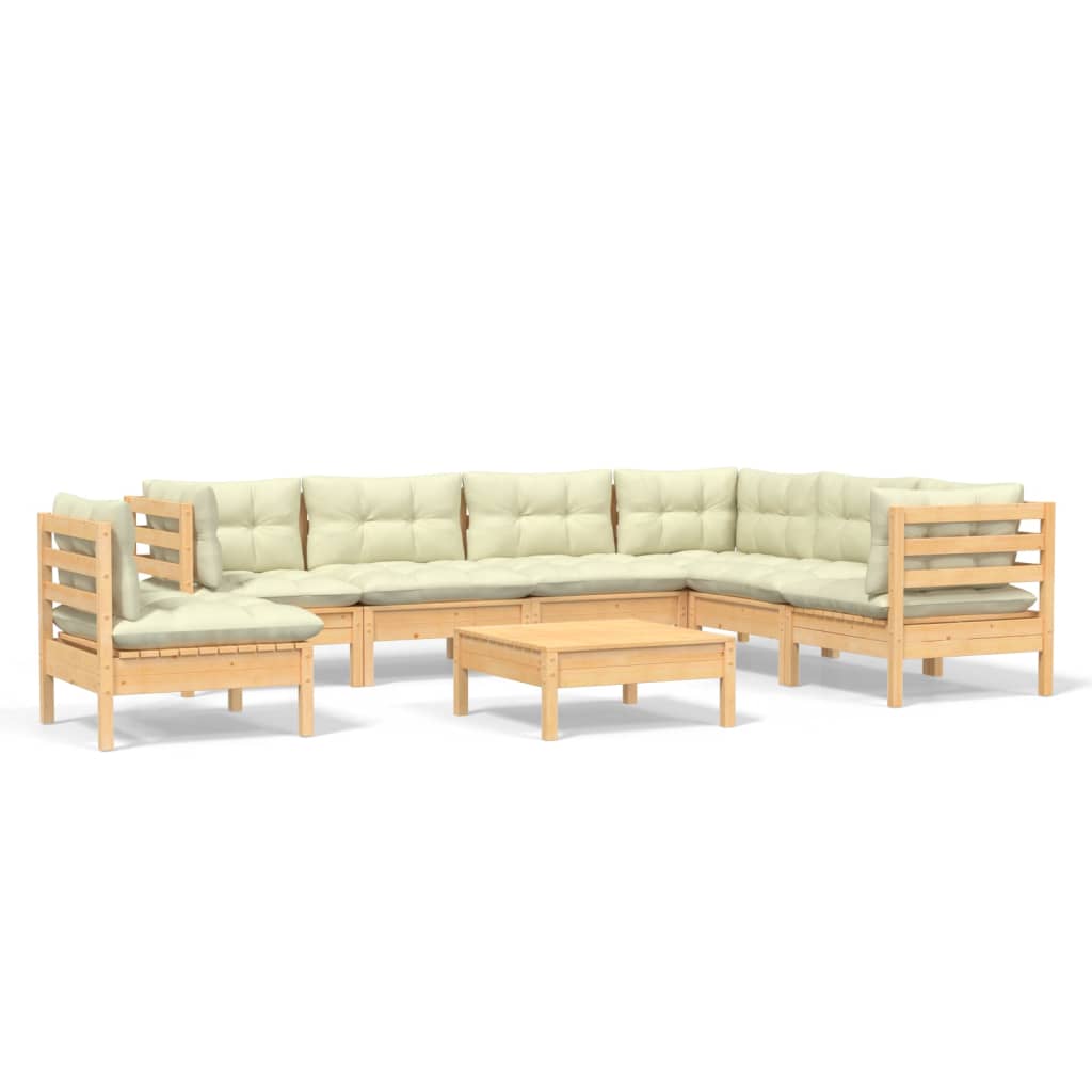 Garden furniture 8 pcs with solid wood pine cream cushions