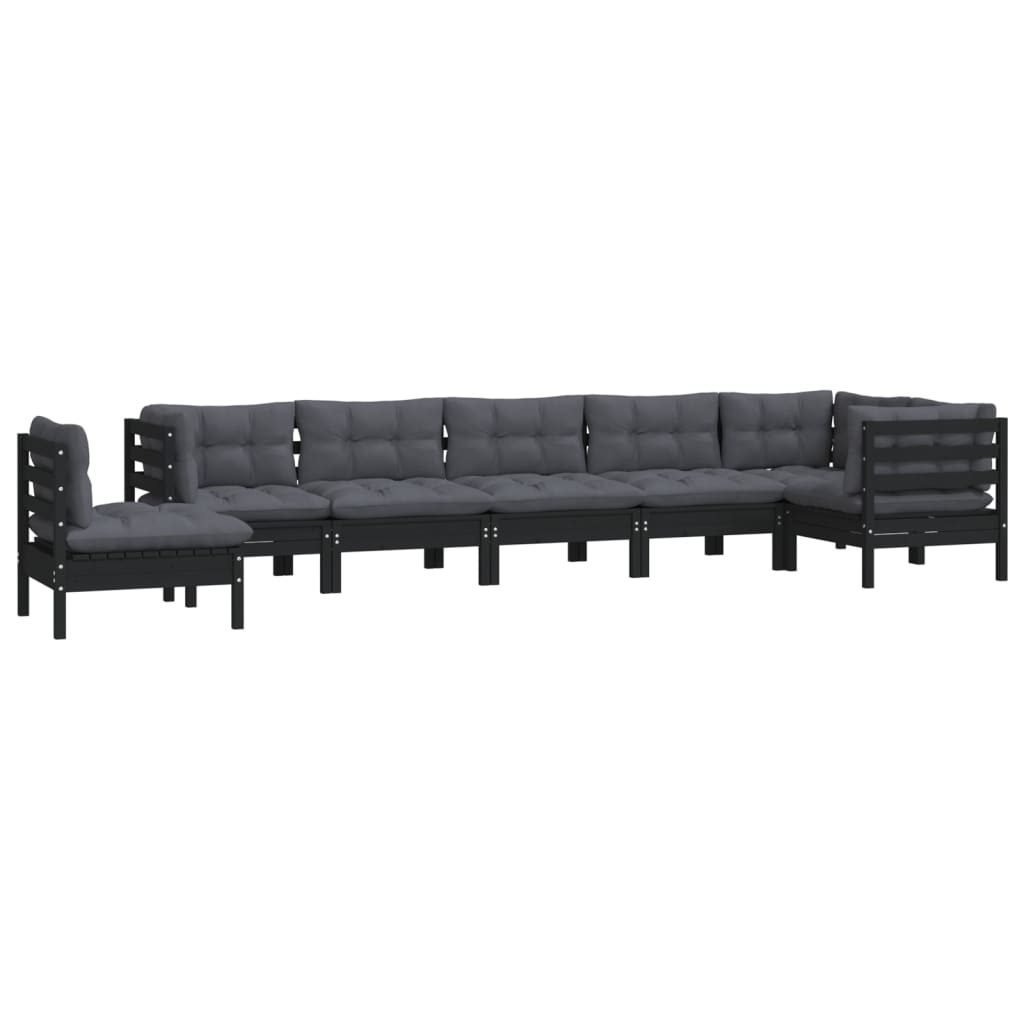 8 pcs garden furniture with black pine wood cushions