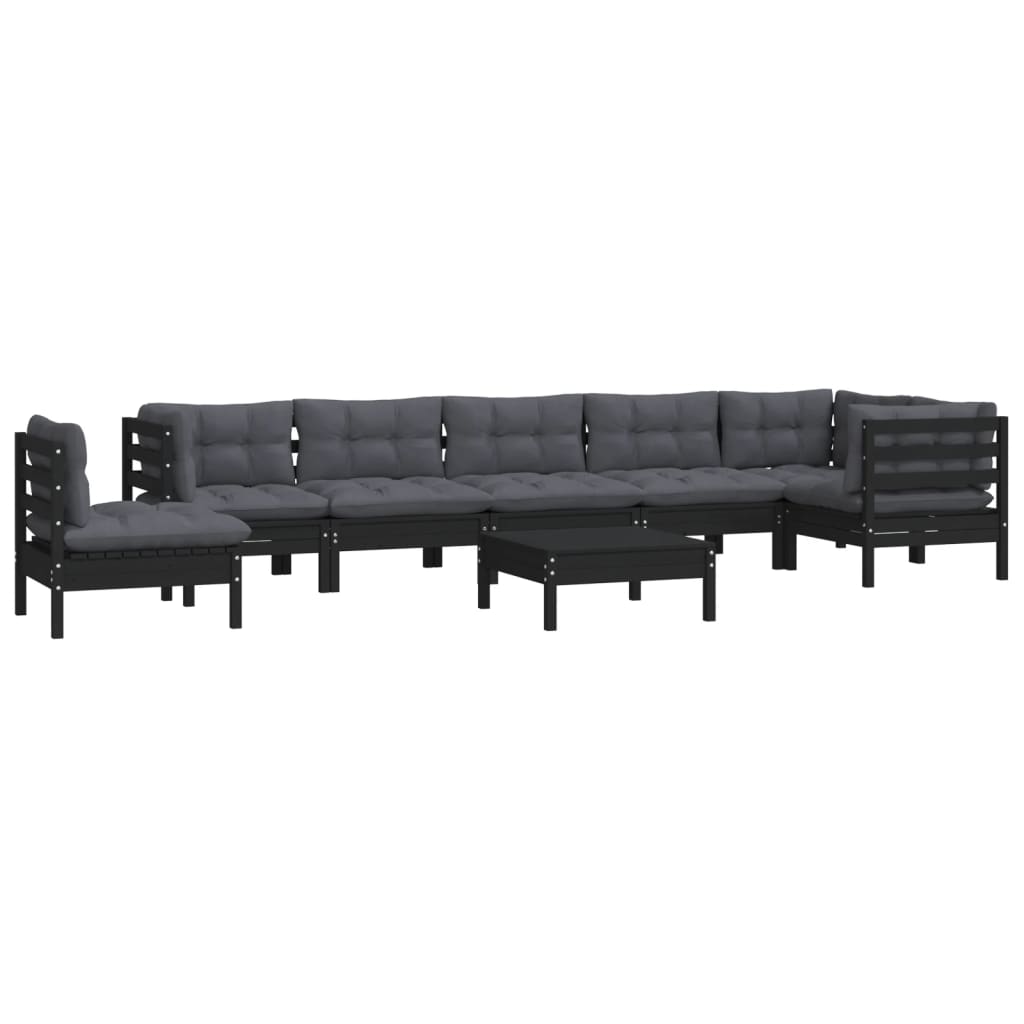 9 pcs garden furniture with black pine wood cushions