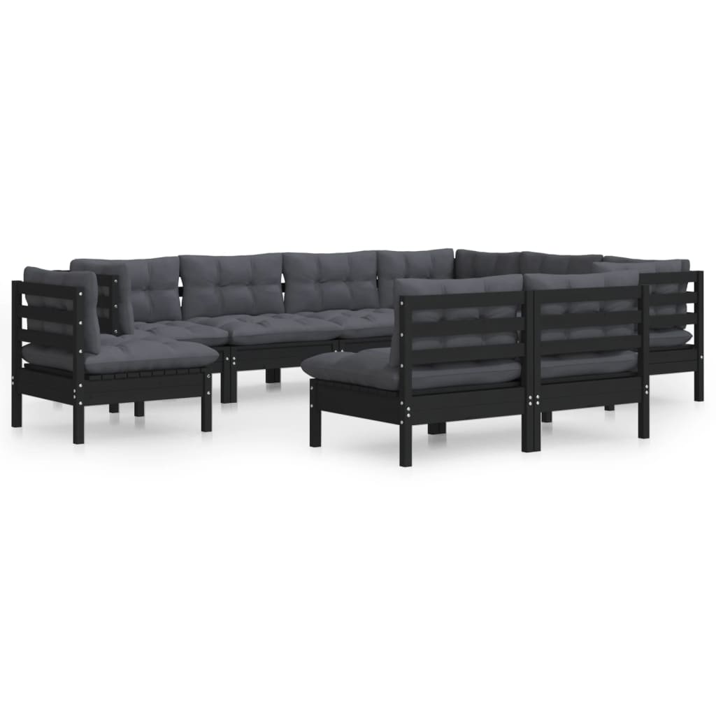 9 pcs garden furniture with black pine wood cushions