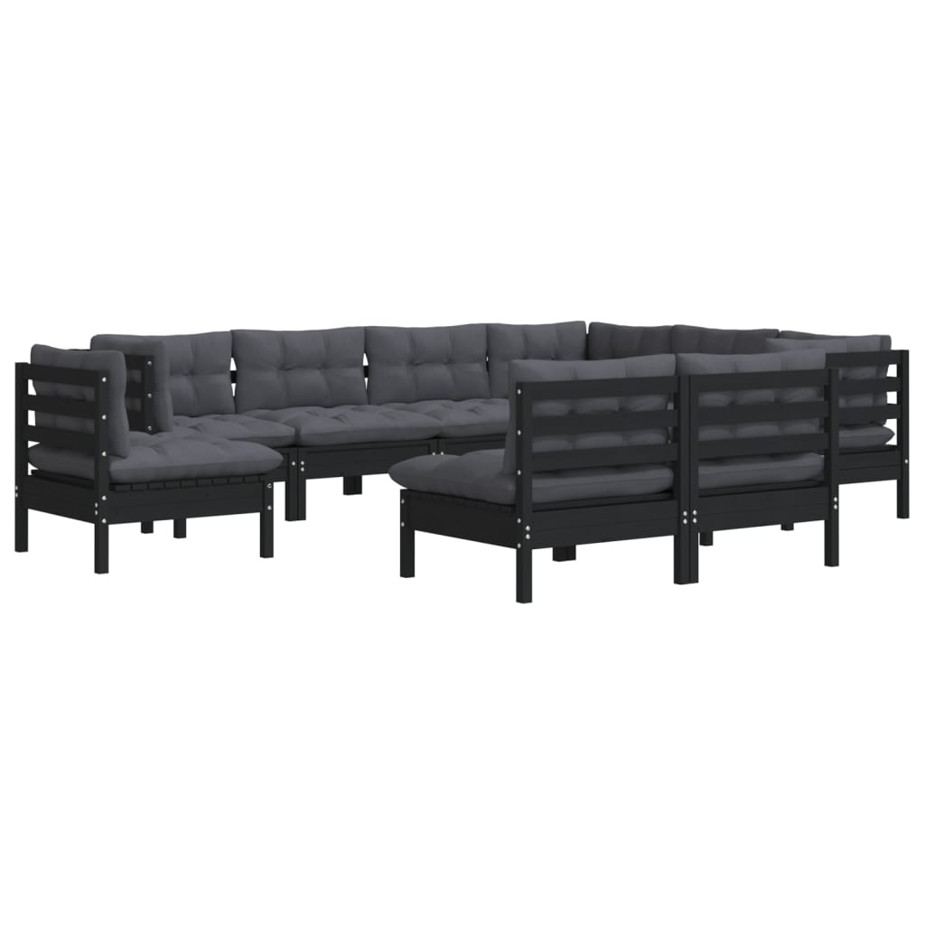 9 pcs garden furniture with black pine wood cushions