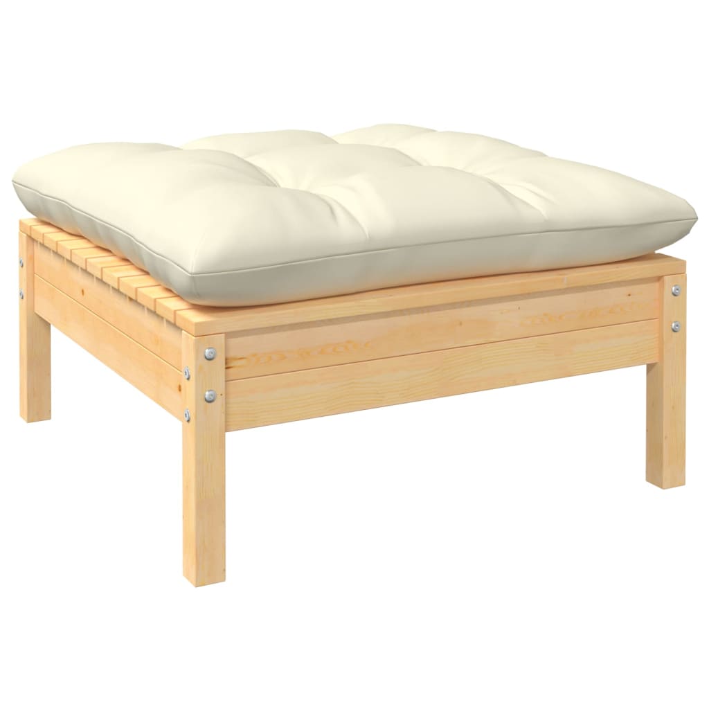 10 pcs garden furniture with solid wood pine cream cushions