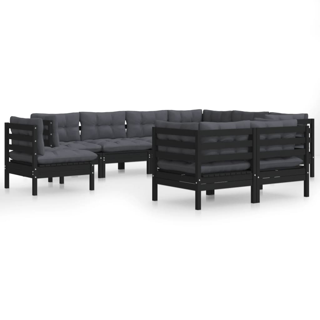 9 pcs garden furniture with black pine wood cushions