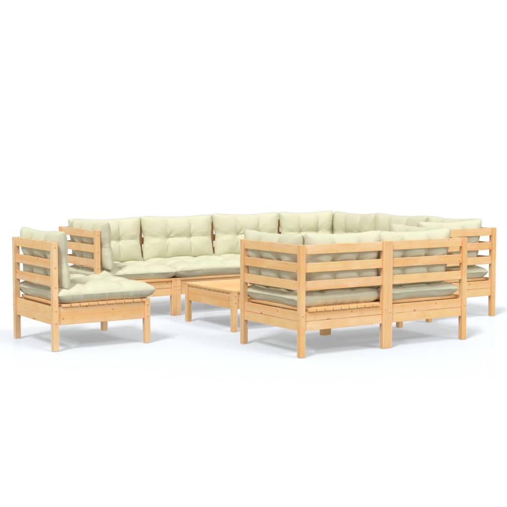 10 pcs garden furniture with solid wood pine cream cushions