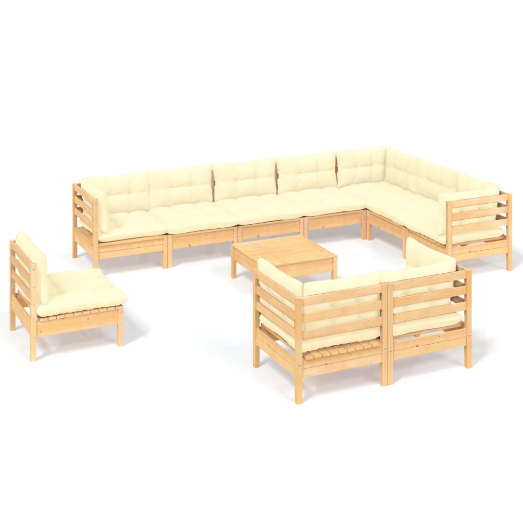 Garden furniture 11 pcs with cushions Solid pine cream