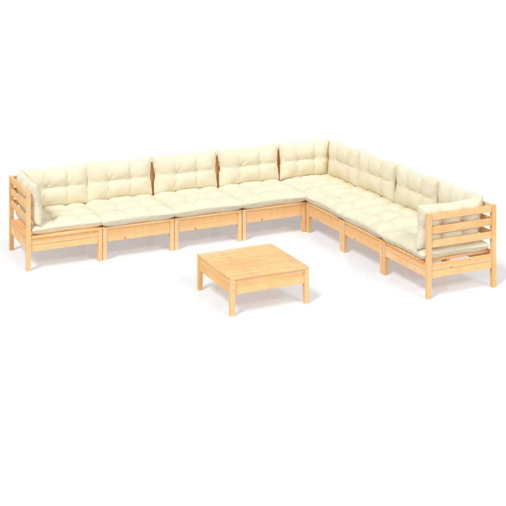 Garden furniture 9 pcs with cushions Solid pine cream