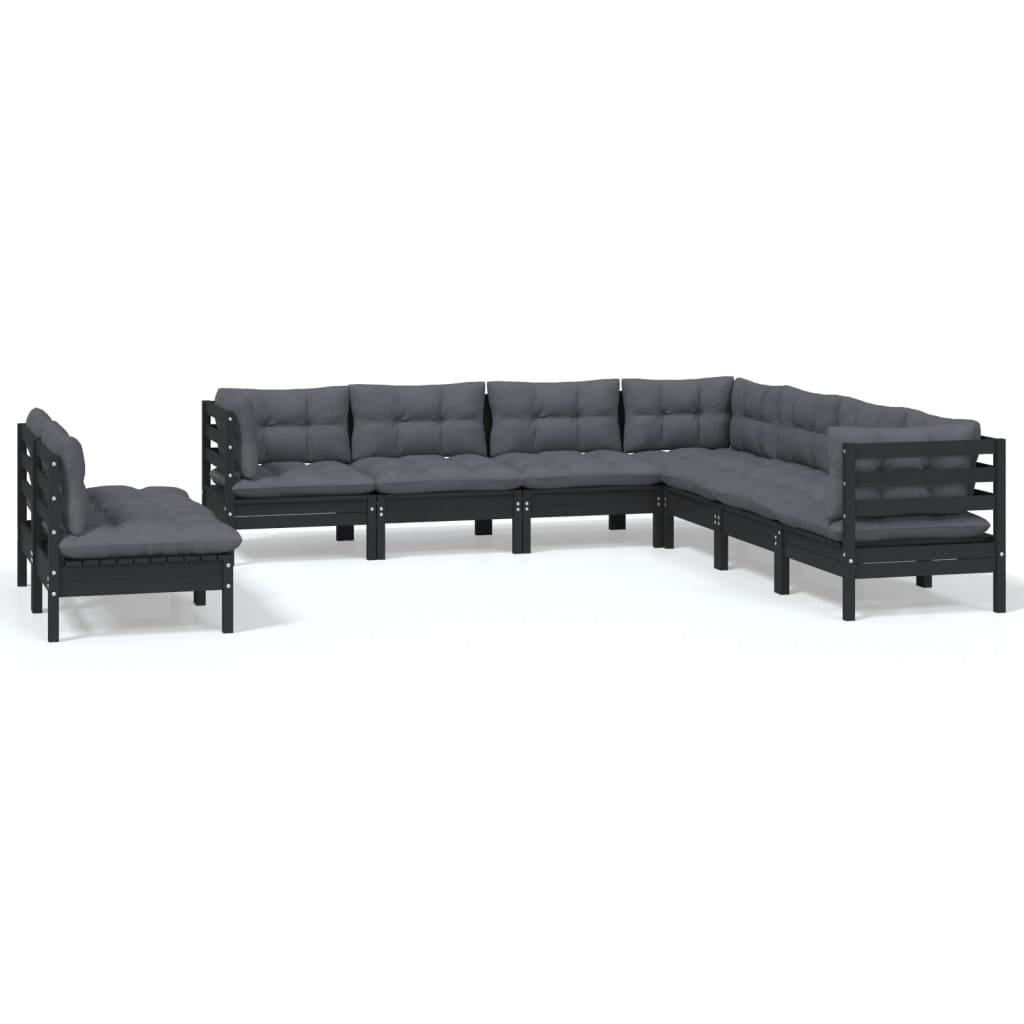 9 pcs garden furniture with black pine wood cushions