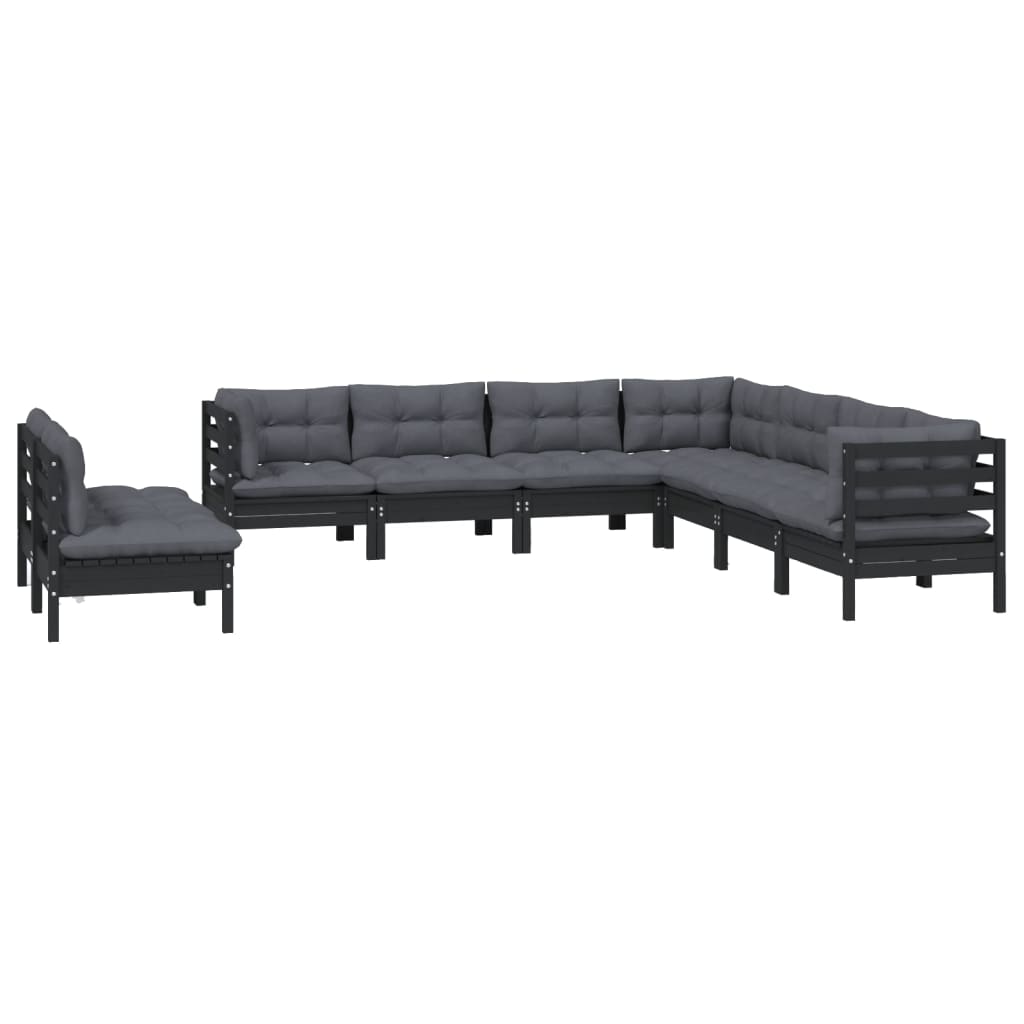 9 pcs garden furniture with black pine wood cushions