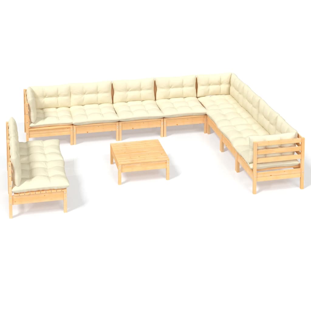 Garden furniture 11 pcs with cushions Solid pine cream