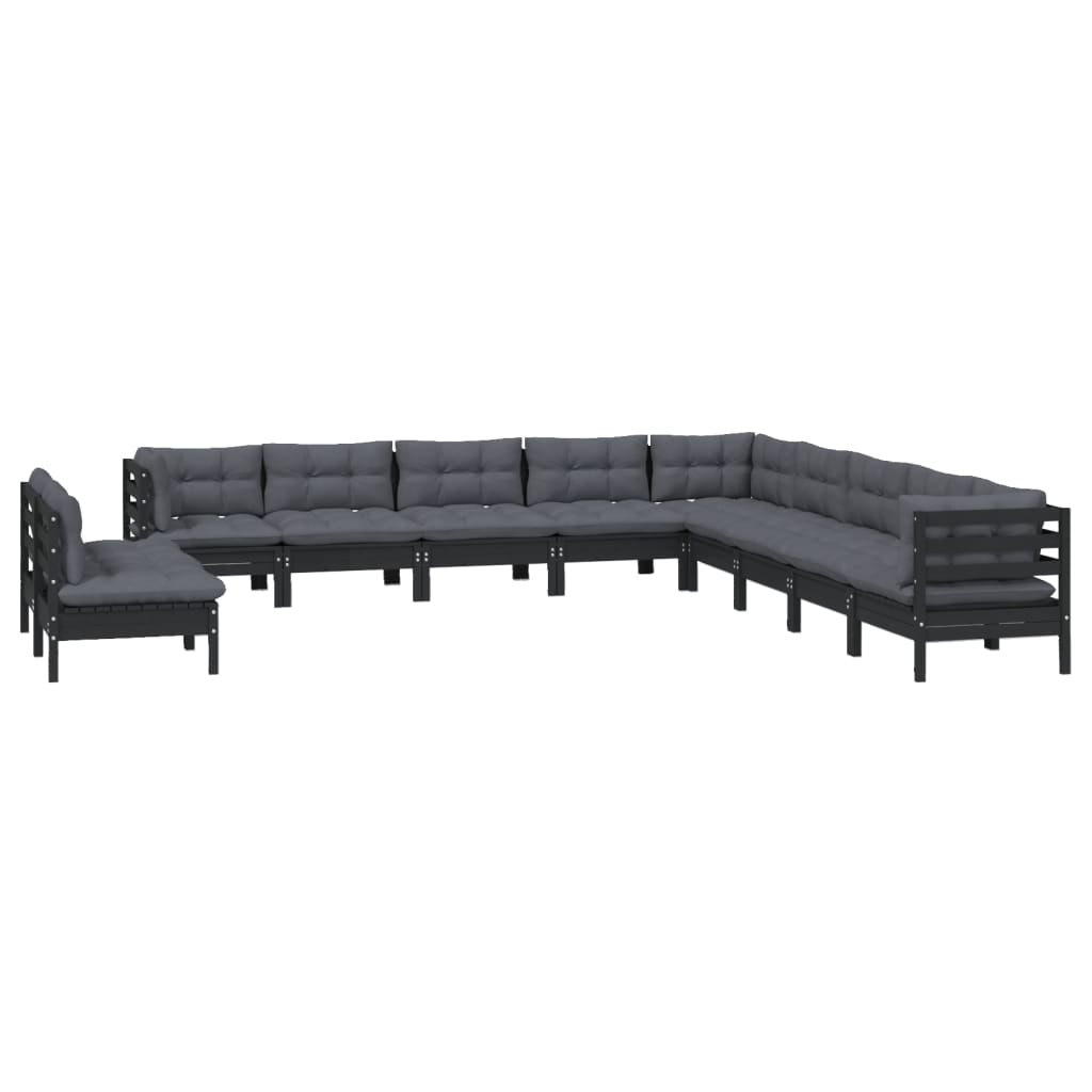 Garden furniture 11 pcs with black pine wood cushions