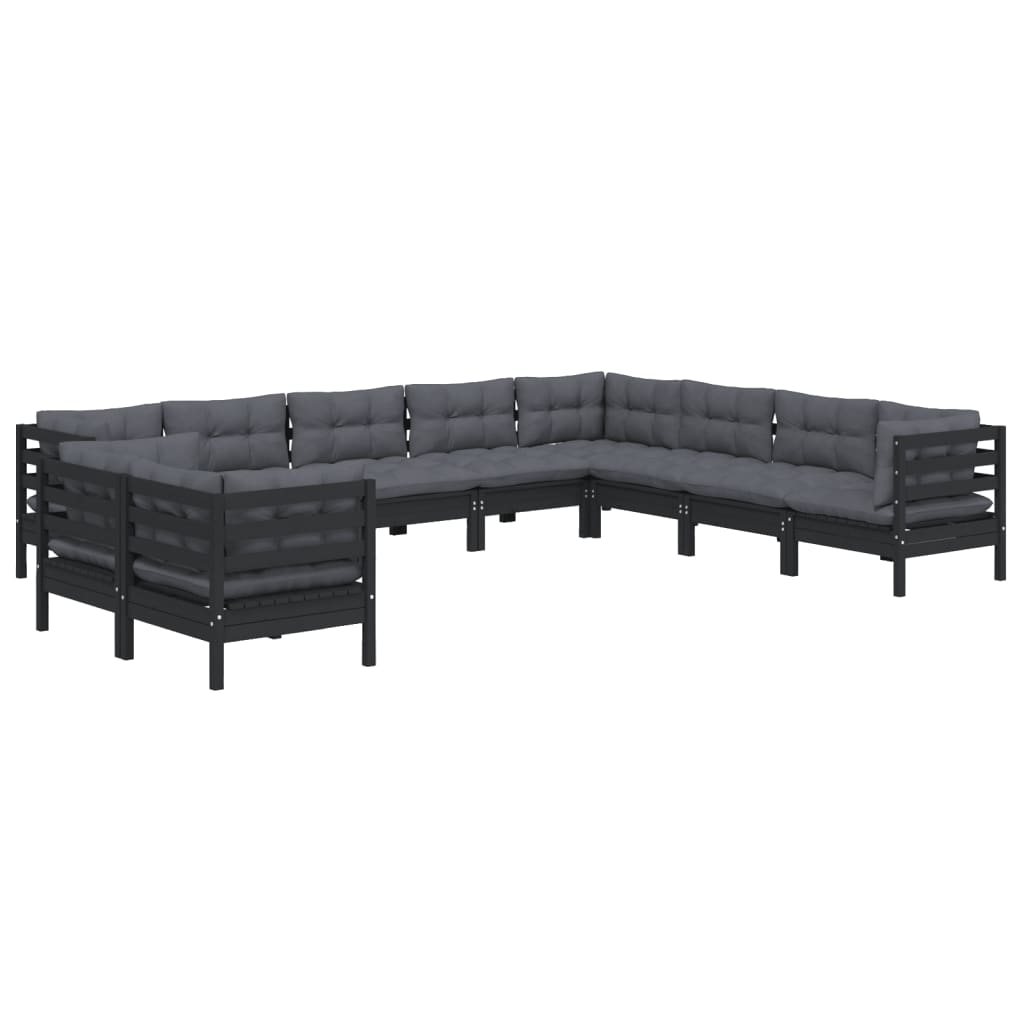 10 pcs garden furniture with black pine wood cushions