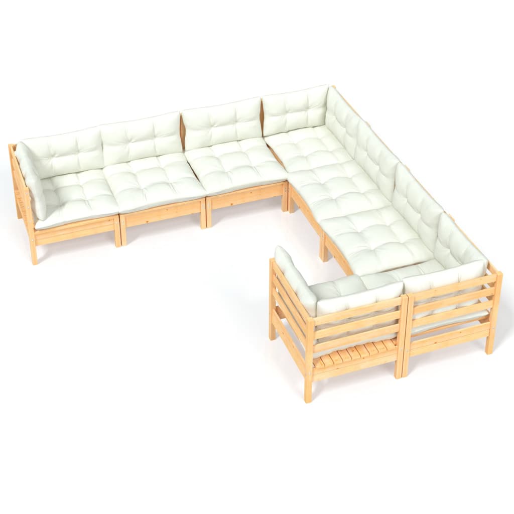 8 pcs garden furniture with cushions of solid pine wood